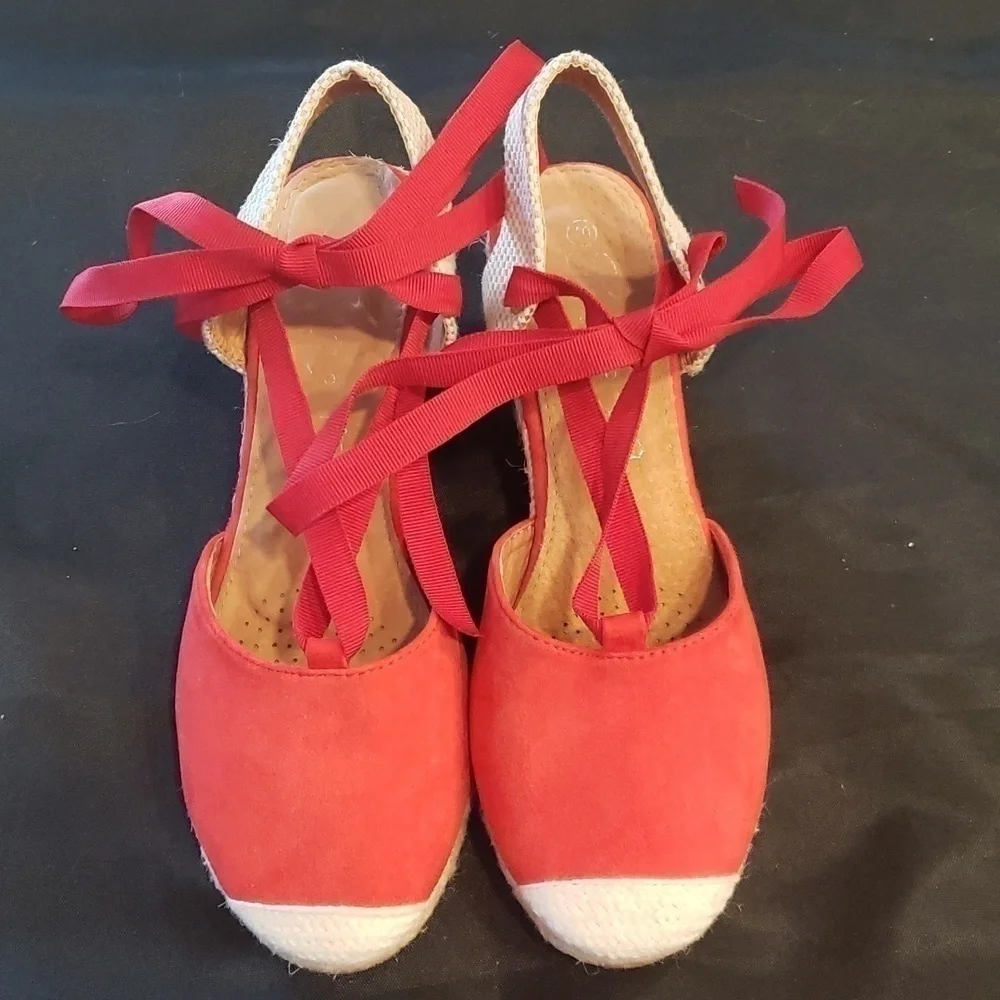 Emella Red suede heeled Esparille sandal